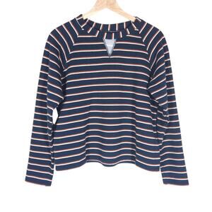 Albion Womens Sweatshirt Small Navy Orange White Striped Raglan Casual Pullover